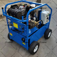 Outdoor portable mobile diesel heating steam cleaner machine, trial and testing before delivery